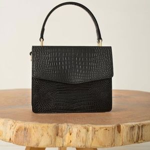 Faux Croc Black Leather Handbag
